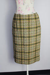 green plaid print wool pencil skirt pendleton vintage 1970's