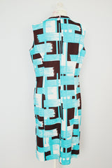 brown and blue and white printed matching jacket and dress vintage 1960's