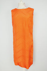 sleeveless knee length textured material orange dress vintage 1960's