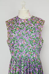 sleeveless floral print midi length dress polyester material vintage 1960's