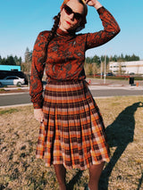 Pleated Plaid Wool Skirt