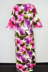 cut out sleeve maxi length floral print cotton dress vintage 1960's