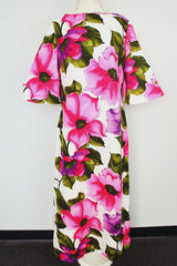 cut out sleeve maxi length floral print cotton dress vintage 1960's