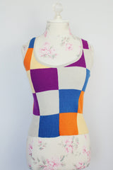 sleeveless checkered print wool sweater top vintage 1960's