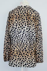 long sleeve leopard print blouse with tunic neckline vintage 1970's