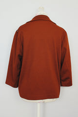 3/4 arm length brown printed open cardigan with small collar vintage 1970's