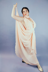 pink blush colored pleated halter dress floor length vintage 1980's