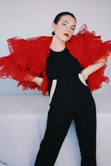 Women's vintage 1960's The Original Town 7 Country Petticoat label knee length bright red ruffled two layered tulle crinoline skirt