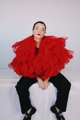 Women's vintage 1960's The Original Town 7 Country Petticoat label knee length bright red ruffled two layered tulle crinoline skirt