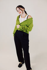 long sleeve pea green button up wool cardigan vintage 1960's