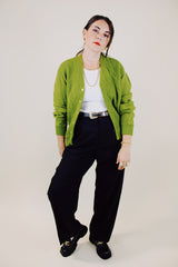 long sleeve pea green button up wool cardigan vintage 1960's
