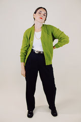 long sleeve pea green button up wool cardigan vintage 1960's