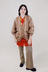 long sleeve beige button up cardigan with cream vertical stripes vintage 1960's