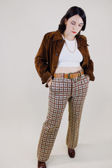 red cream yellow and grey plaid polyester pants vintage 1960's