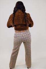 red cream yellow and grey plaid polyester pants vintage 1960's