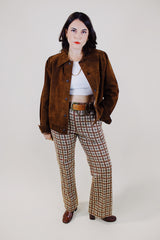 red cream yellow and grey plaid polyester pants vintage 1960's