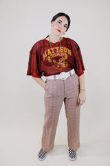 short sleeve maroon mesh football jersey with yellow graphic and text vintage