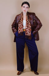 brown and cream abstract print silk like long scarf with fringe tassel ends vintage