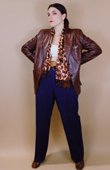 1970's maroon brown leather blazer two button closure vintage