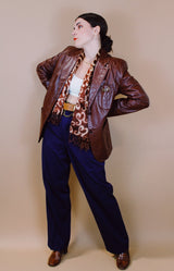 1970's maroon brown leather blazer two button closure vintage