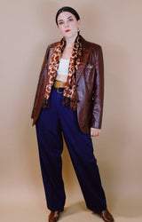 1970's maroon brown leather blazer two button closure vintage