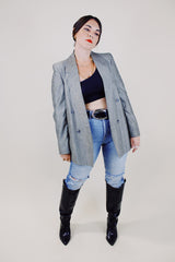 long sleeve metallic silver double breasted blazer vintage 1980's