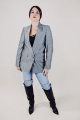 long sleeve metallic silver double breasted blazer vintage 1980's