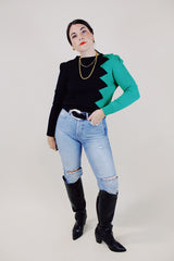 long sleeve acrylic pullover sweater in green and black vintage 1980's