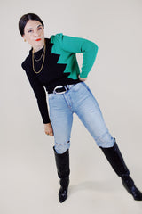 long sleeve acrylic pullover sweater in green and black vintage 1980's