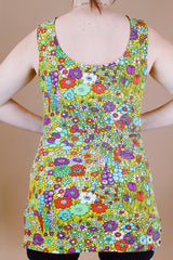 multi colored floral printed swimsuit top vintage 1970's adjustable straps