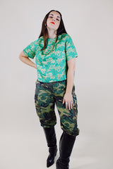 short sleeve green blouse with gold metallic embroidery all over vintage 1960's