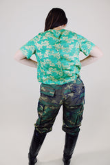 short sleeve green blouse with gold metallic embroidery all over vintage 1960's