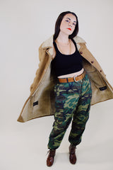 long sleeve tan suede long coat with cream shearling liner vintage 1970's