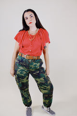 red with white polka dots flutter sleeve button up polyester blouse vintage 1970's