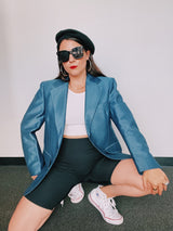 long sleeve blue blazer men's two button closure double lapel 1970's