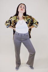 brown and cream houndstooth print polyester pants vintage 1960's