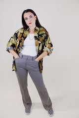 brown and cream houndstooth print polyester pants vintage 1960's