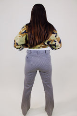 brown and cream houndstooth print polyester pants vintage 1960's