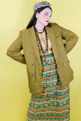 Women's or men's vintage 1970's Lee Wald Tailored Clothing long sleeve double breasted linen material mustard yellow blazer.