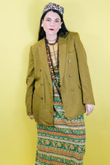 Women's or men's vintage 1970's Lee Wald Tailored Clothing long sleeve double breasted linen material mustard yellow blazer.