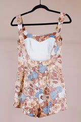 brown floral printed one piece swimsuit romper vintage 1960's