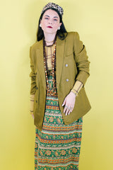 Women's or men's vintage 1970's Lee Wald Tailored Clothing long sleeve double breasted linen material mustard yellow blazer.