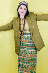 Women's or men's vintage 1970's Lee Wald Tailored Clothing long sleeve double breasted linen material mustard yellow blazer.