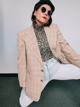 long sleeve tan plaid blazer men's vintage 1970's