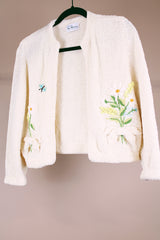 Cropped Embroidered Open Cardigan