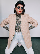 long sleeve tan plaid blazer men's vintage 1970's