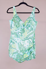 green printed vintage 1960's swimsuit one piece