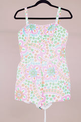 floral printed 1960's vintage swimsuit romper with tie belt cotton