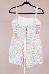 floral printed 1960's vintage swimsuit romper with tie belt cotton