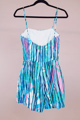 striped vintage swimsuit romper in cotton blue and pink color 1960's